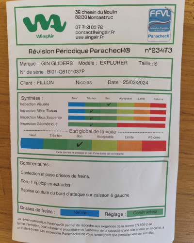 Parapente occasion GIN EXPLORER S topaz