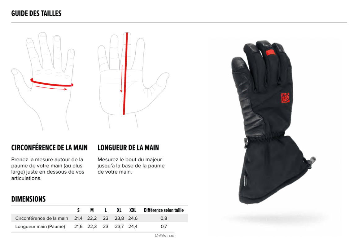 guide des tailles gants parapente gin alpine